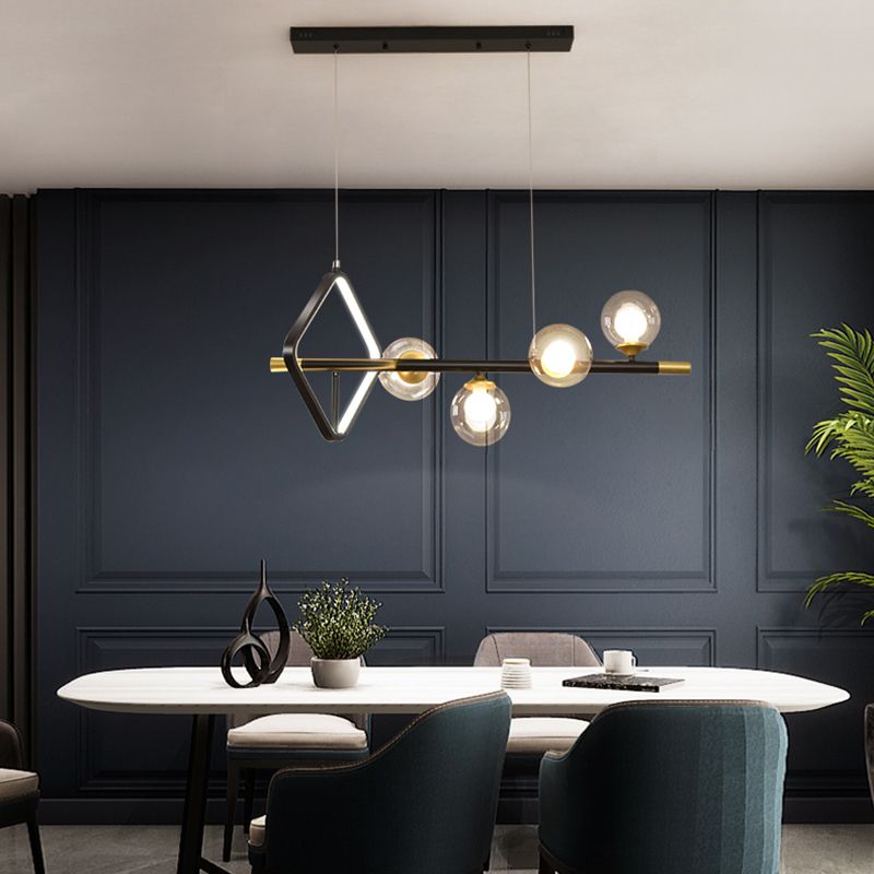 Contemporary Style Spherical Island Lighting Clear Glass Island Light Fixtures in Black