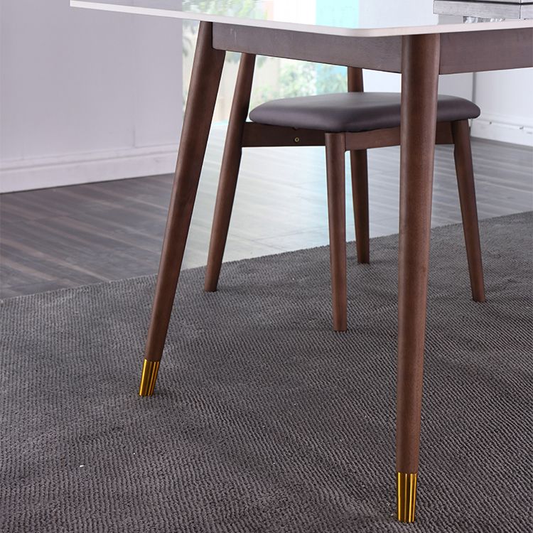Rectangle Grey Dining Table Rubberwood Solid Wood Legs Dining Table