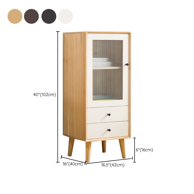 Modern Glass Paned Accent Cabinet 1-Door Solid Wood Chest with 2 Drawers