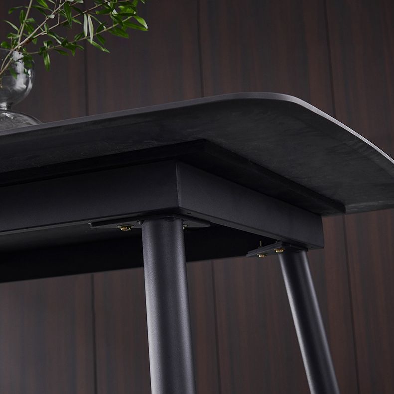 Metal Industrial Rectangle Dining Table Black Sintered Stone Table with 4 Legs