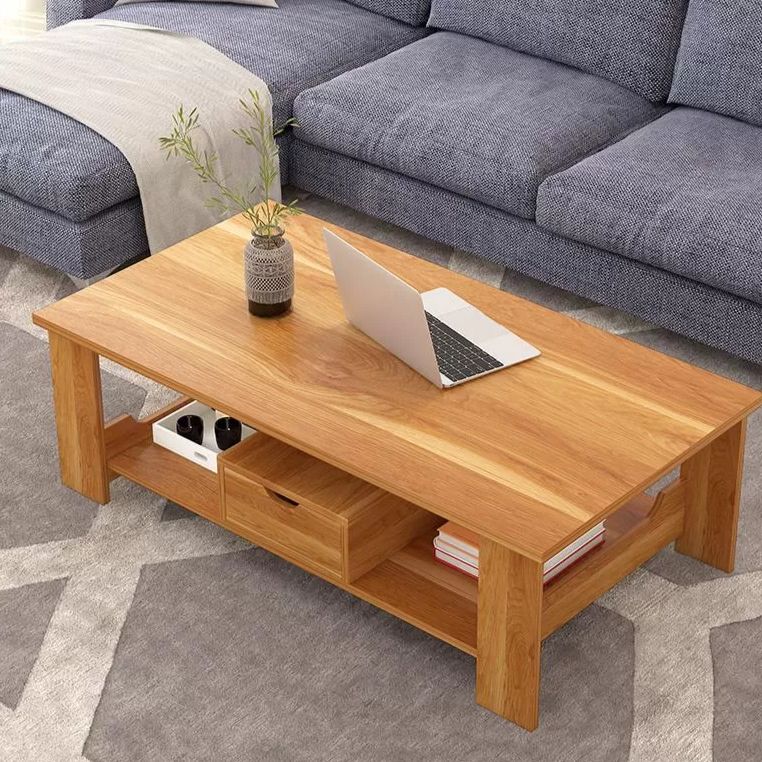 Contemporary 4 Legs Wood with Storage Shelf Rectangular Single Coffee Table