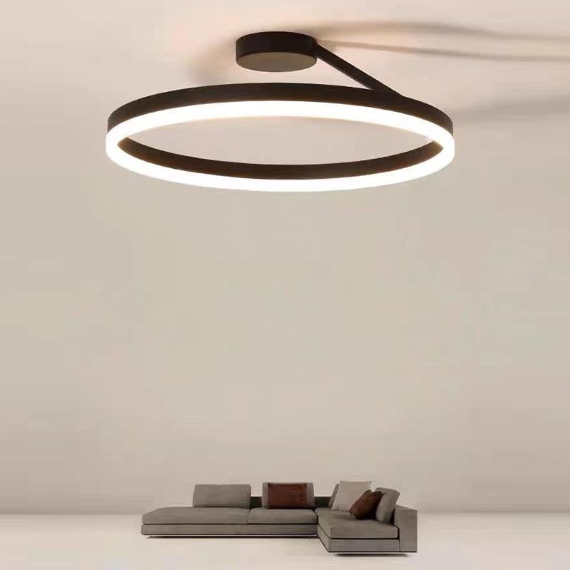 Metal Round Shape Flush Mount Light Modern-Style 1 Light Flush Ceiling Light in Black