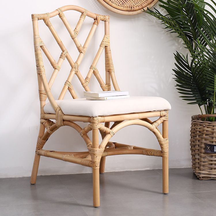 Modern Indoor Wicker Cross Back Upholstered Dining Side Chair