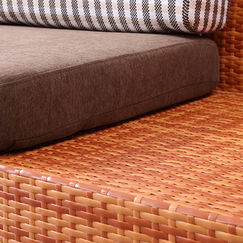 3-Seater Tropical Rattan Sofa with Chaise Brown Scroll Arm Loose Back Sofa