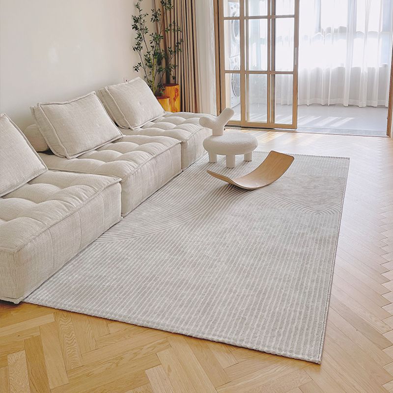 Grey Modern Area Carpet Stripe Print Polyester Area Rug Non-Slip Backing Rug for Living Room