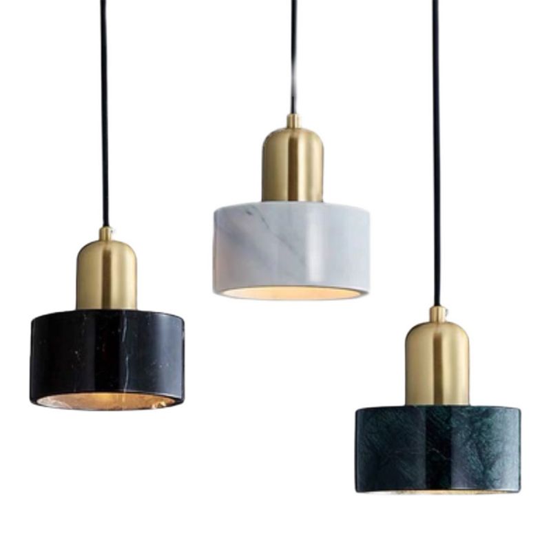 Brass Finish Small Pendant Light Nordic 1-Bulb Marble Suspension Lamp for Bedroom