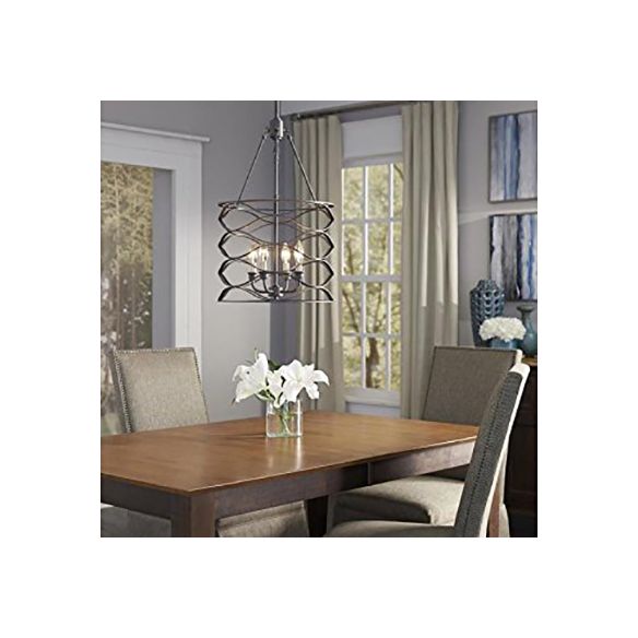 Black Cylindrical Hanging Lamp with Cage Shade Industrial Iron 4 Bulbs Dining Room Chandelier Light Fixture