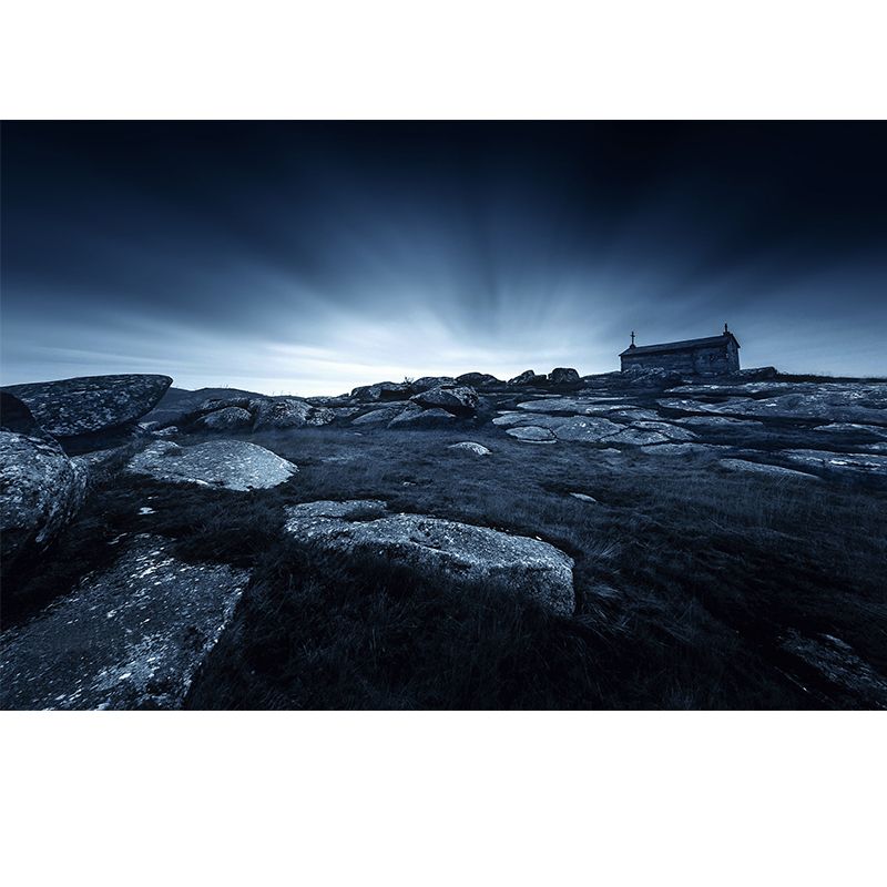 Black Nordic Mural Whole Stone House in Wilds When Sunrise Wall Art for Living Room