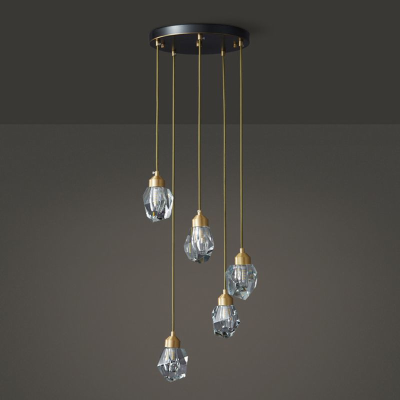 Minimalistische hangende lamp zwart-gouden edelsteenvormige hanger met kristalschaduw voor restaurant