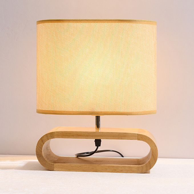 Tissu tambour lecture livre clair contemporain 1 lampe de bureau légère en blanc avec base en bois