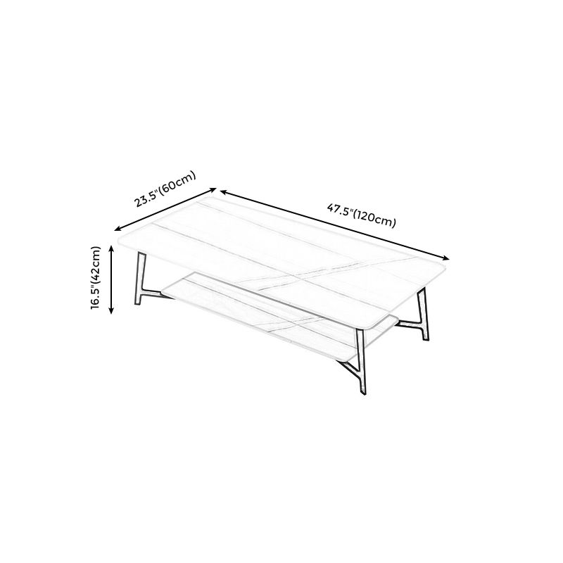 Modern White/Black Rectangle 4 Legs Coffee Table Slate and Metal Table