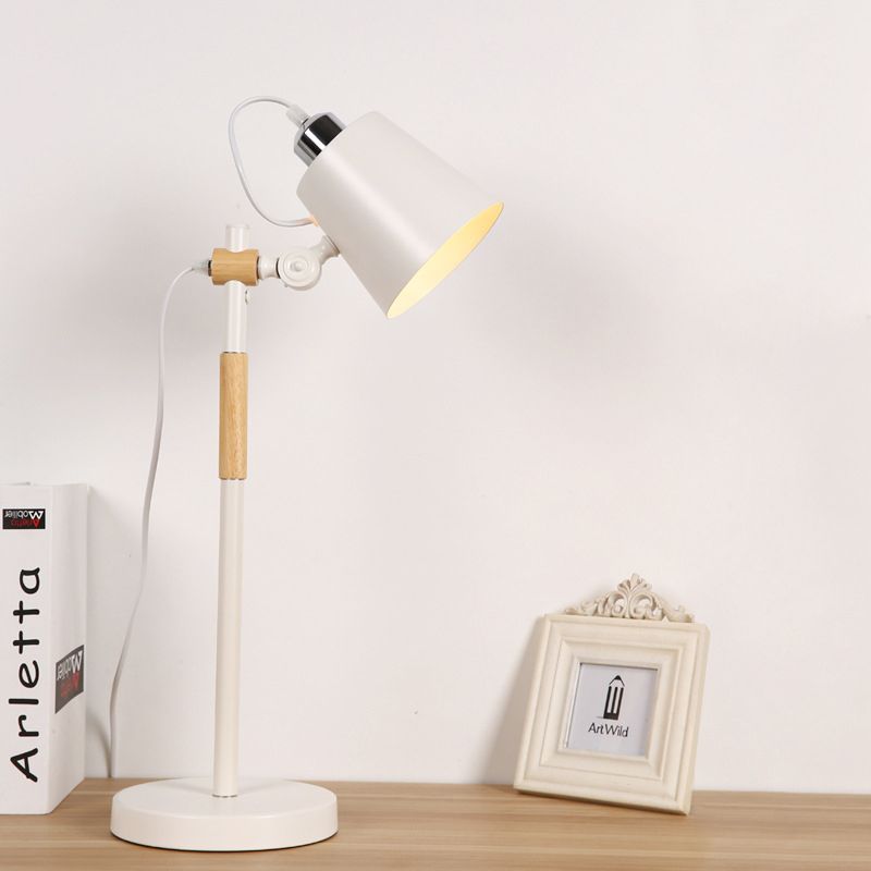 Illuminazione notturna con secchio in metallo Lampada da tavolo industriale da soggiorno a 1 lampadina con braccio in legno in bianco/nero