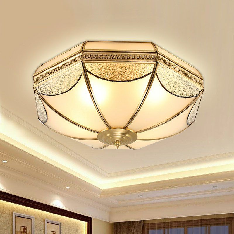 Dome Shaped Flush Mount Ceiling Light Simplicity Brass Finish Water and Frost Glass Flushmount