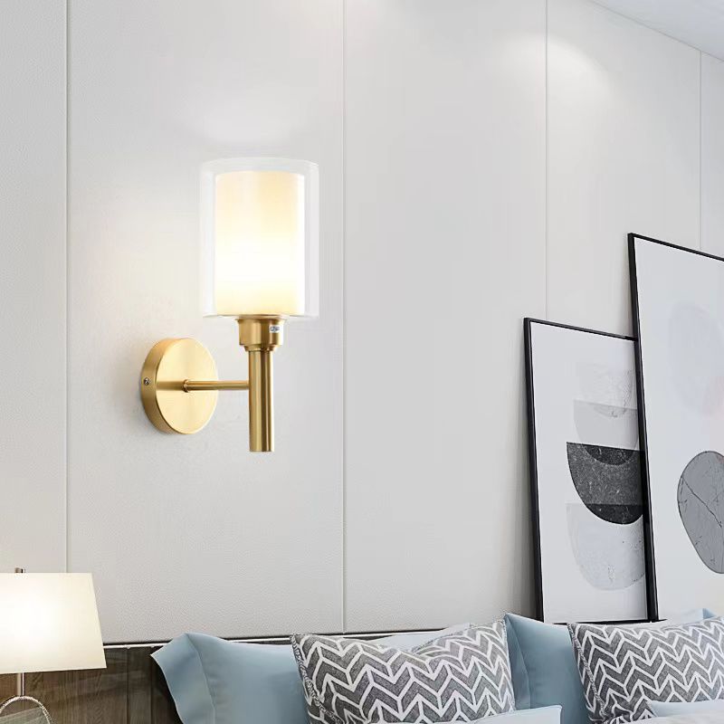 Modern Minimalist Wall Mounted Lamp Glass Wall Lamp in Brass for Living Room