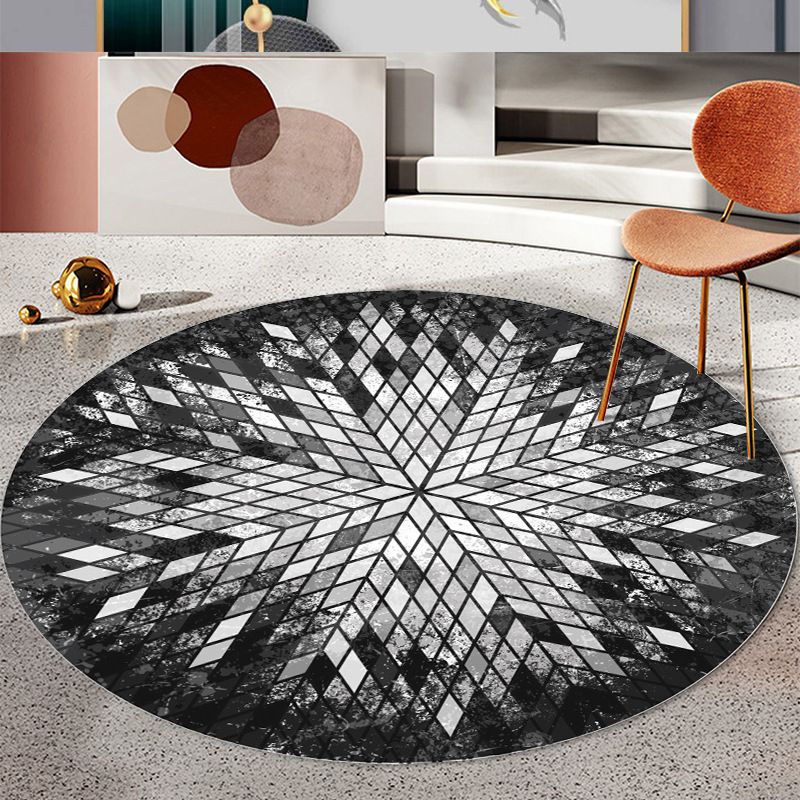 Round Geometry Print Carpet Polyester Nordic Area Rug Non-Slip Backing Indoor Carpet for Living Room