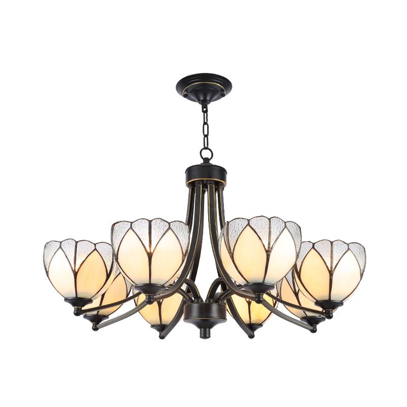 Bloemkroonluchter Licht 3/6/8 Lichten Frosted Glass Tiffany Pendant verlichting in geel/rood
