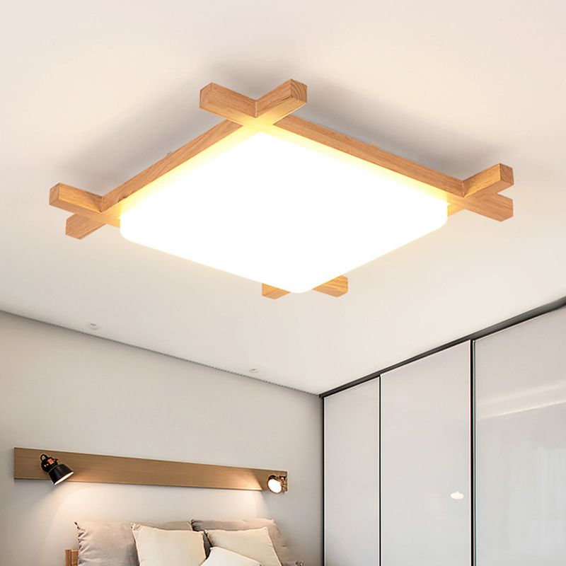 Minimalist Square Flush Mount Lighting Wood Bedroom LED Flush Mount Fixture with Acrylic Shade