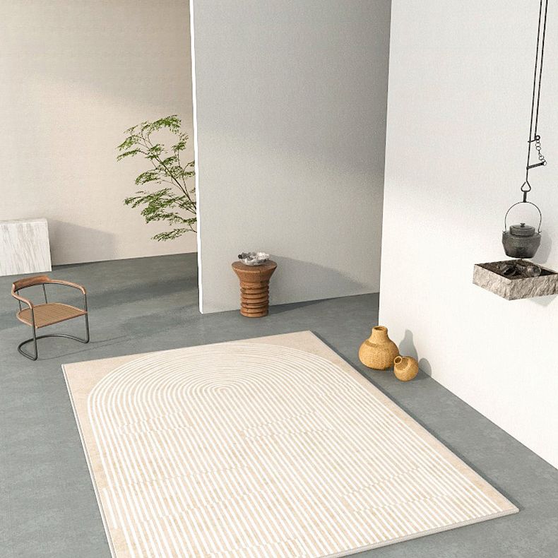 Solid Color Relaxing Area Rug Polyester Geometric Lines Print Rug Non-Slip Backing Indoor Rug for Living Room
