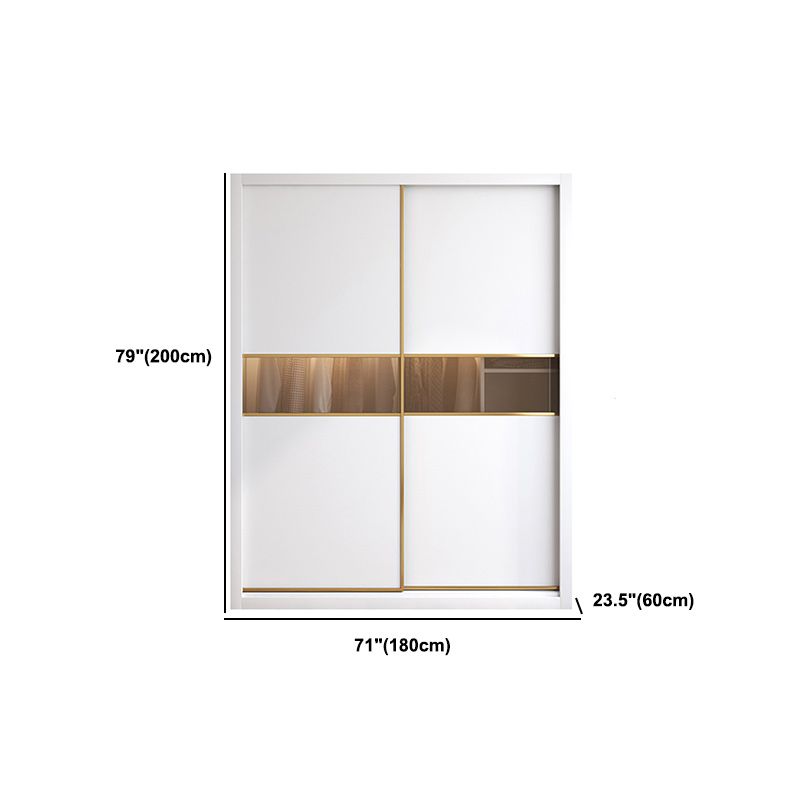 White Engineered Wood Wardrobe Armoire Modern Sliding Door Wardrobe