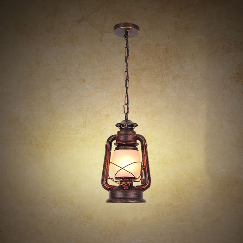 Frosted Glass Pendant Light Fixture Kerosene 1-Light Warehouse Ceiling Suspension Lamp for Restaurant