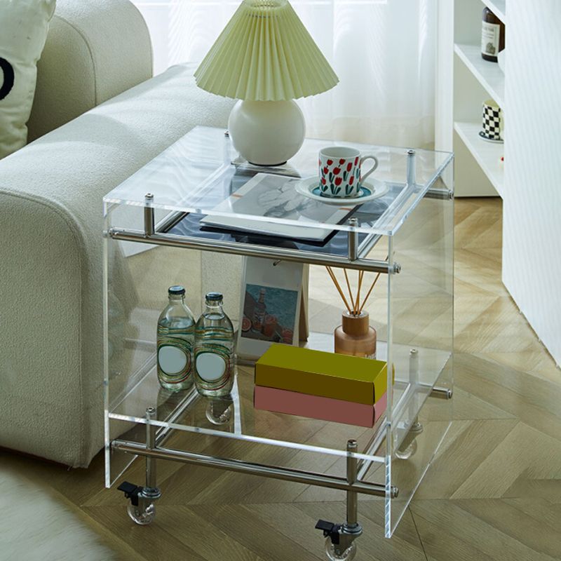 Acrylic End Table with Casters 21.7" Tall Rectangular Side Table with Storage Shelf
