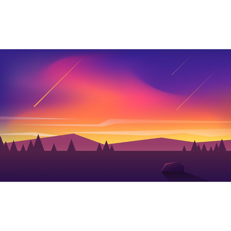 Whole Mountain Meteor Shower Mural for Bedroom Night Scenery Wall Art in Yellow-Blue, Washable