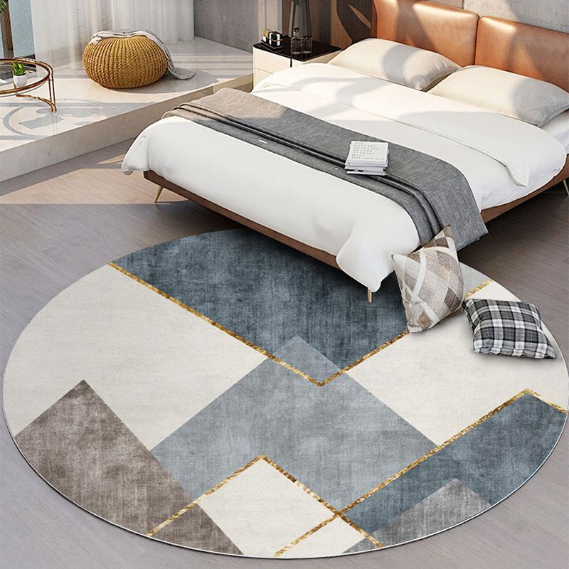 Round Geometric Indoor Rug Modern Patchwork Area Rug Polyester Anti-Slip Carpet for Living Room