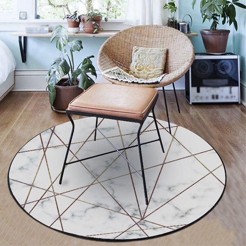 Simple Marble Surface Pattern Rug White Modernist Carpet Polyester Anti-Slip Pet Friendly Washable Rug for Study