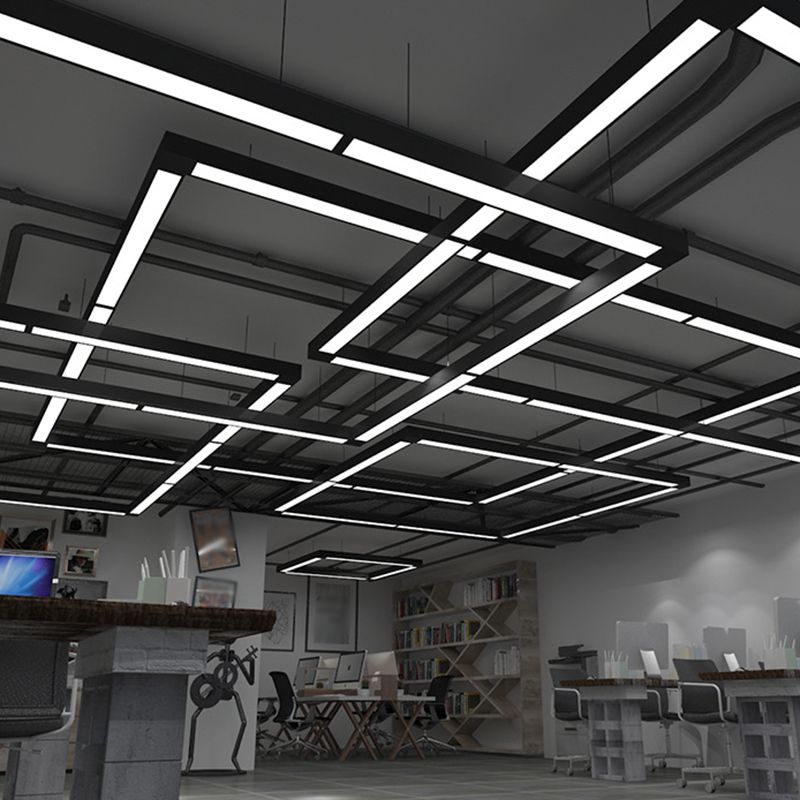 Lampada di sospensione del soffitto lineare moderno ciondolo a goccia a led nera acrilico per ufficio, 23,5 "/47"/59 "