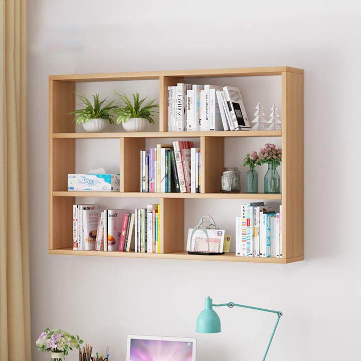 Solid Wood Bookshelf Contemporary Style Wall Mounted Bookcase for Office Home