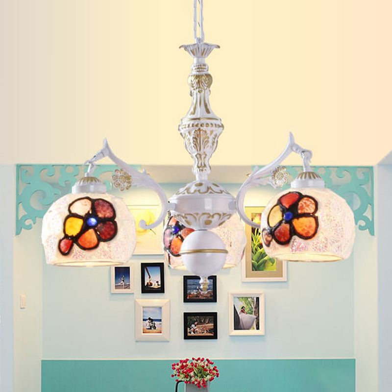 Flower Chandelier Lighting Fixture Tiffany Stained Art Glass 5/9/11 Lights White Ceiling Pendant
