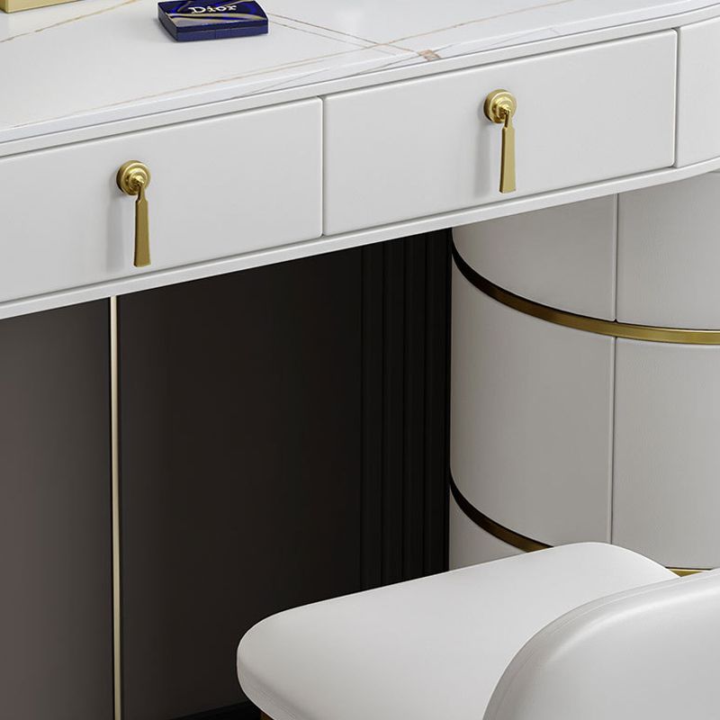 Stone Top Vanity Makeup Table with 5 Storage Drawers for Bedroom
