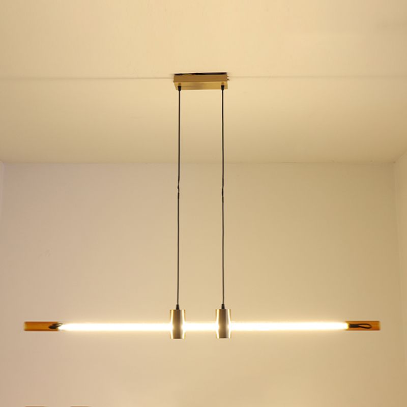 Lámpara de la isla de metal dorado moderna luz colgante de restaurante lineal de 1 luz con sombra de vidrio