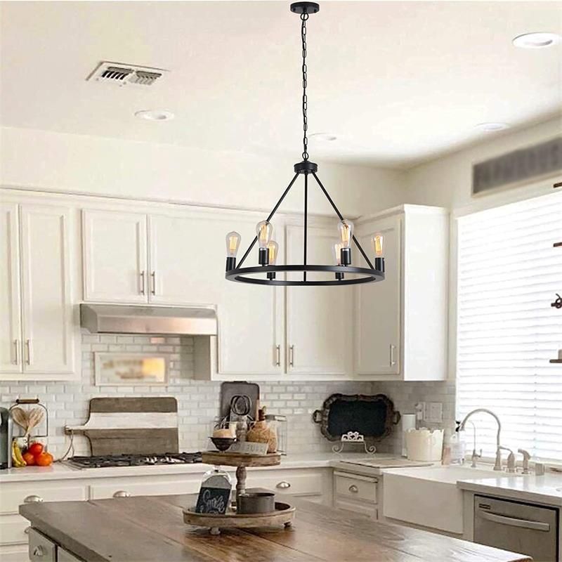 Living Room Chandelier Black Six Head Industrial Style Hanging Fixture