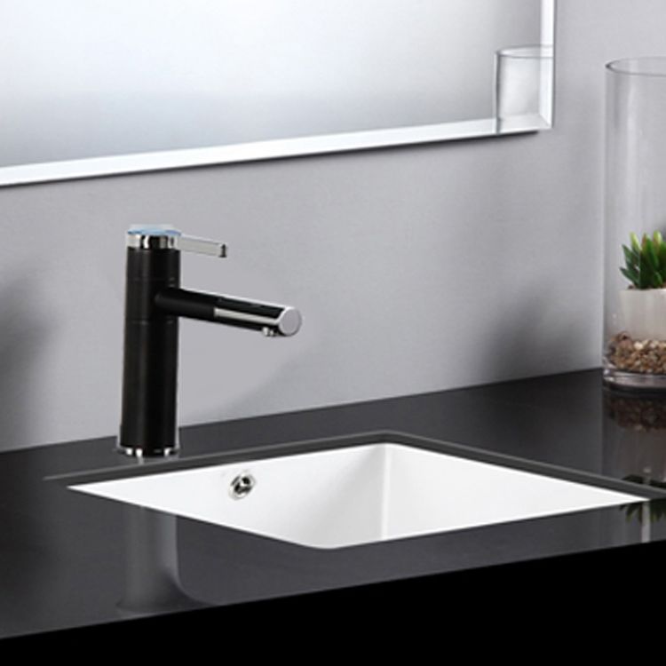 Modern Bathroom Sink Square Ceramic 1-Hole Overflow Sink with Faucet