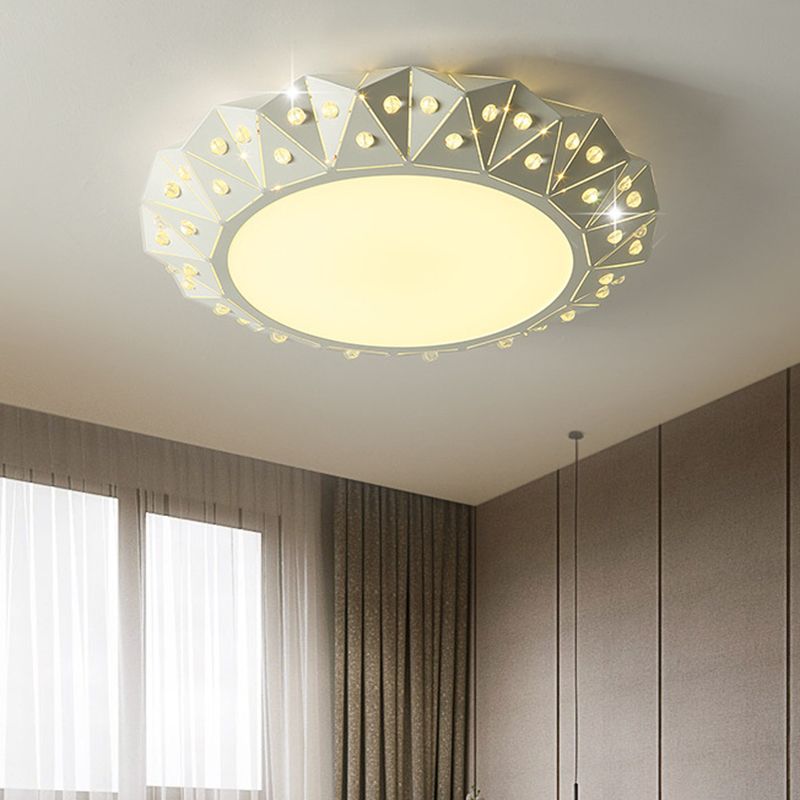 Metal Drum Flush Mount Modern 16.5"/22.5" Wide LED White Flush Ceiling Light with Diamond Design