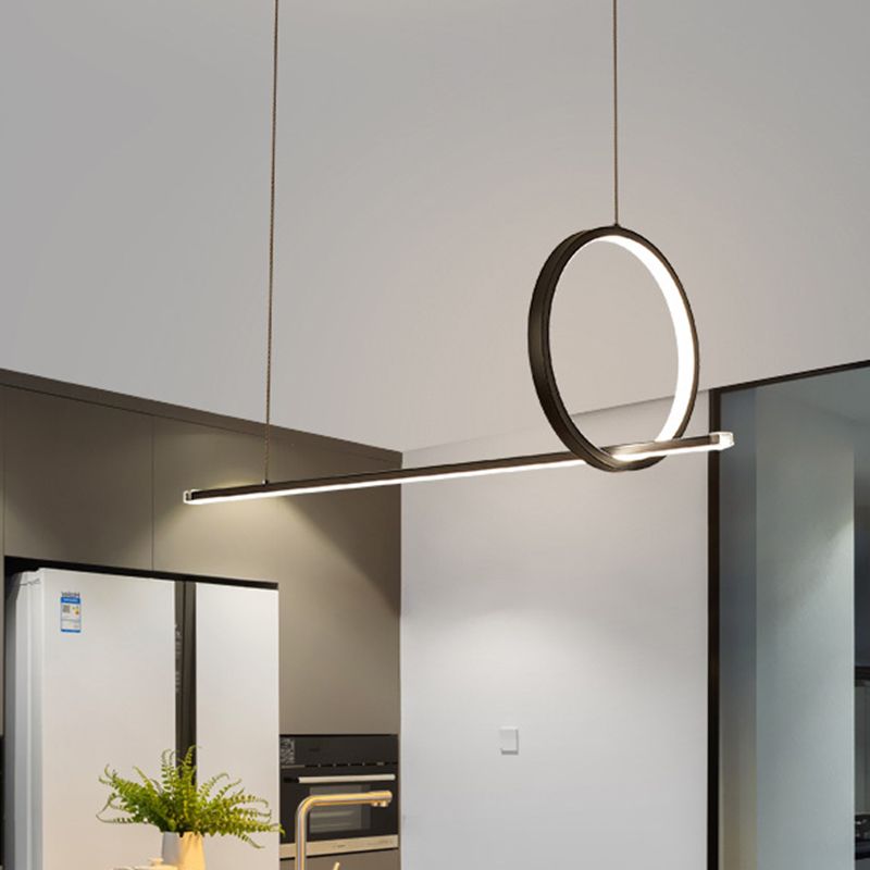 Linear and Ring Ceiling Chandelier Simple Acrylic 1/2 Light Black Hanging Light in Warm/White Light