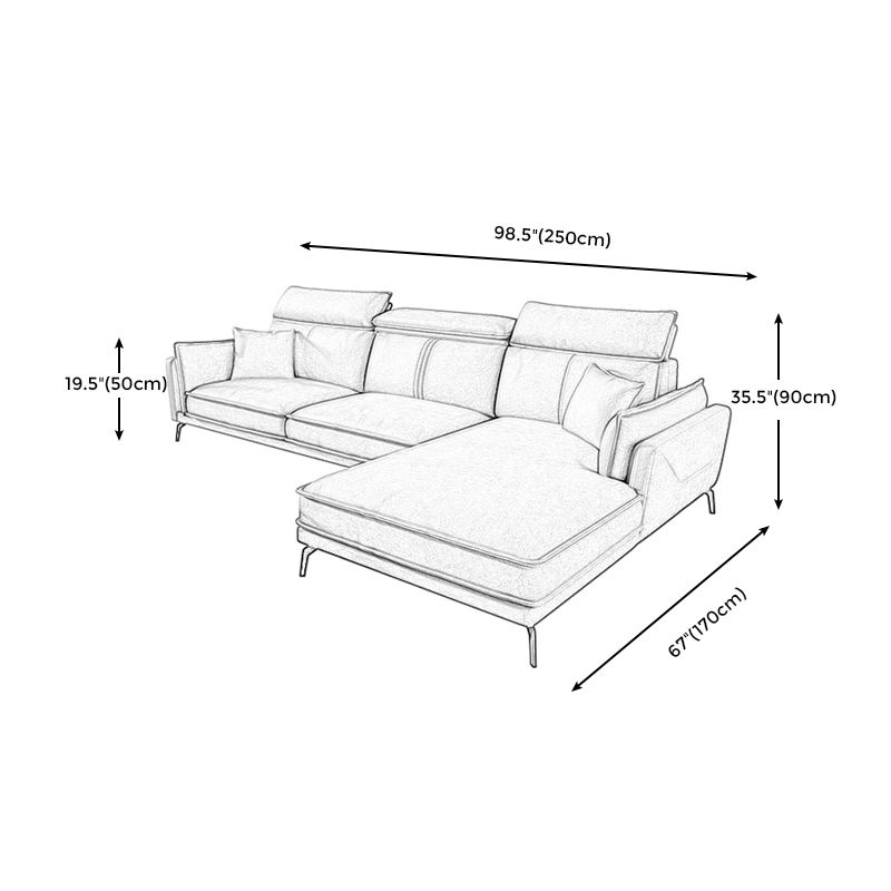 Modern Square Arm Cushion Back Sectional Faux Leather Sofa and Chaise in Dark Gray