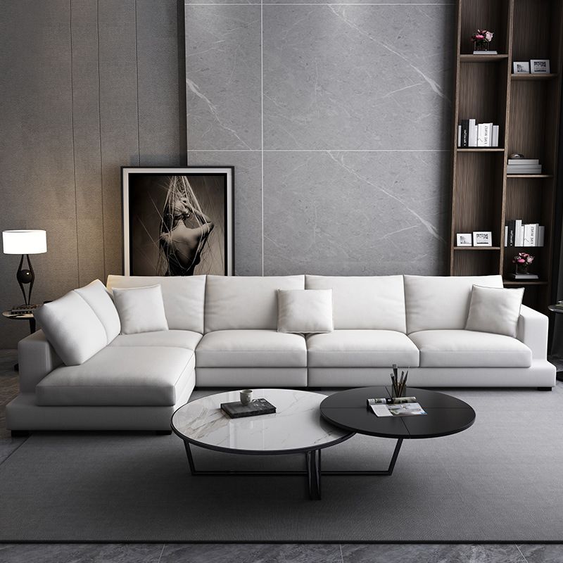 Fabric Pillow Back Sectional Sofa Square Arm Sectional in Gray