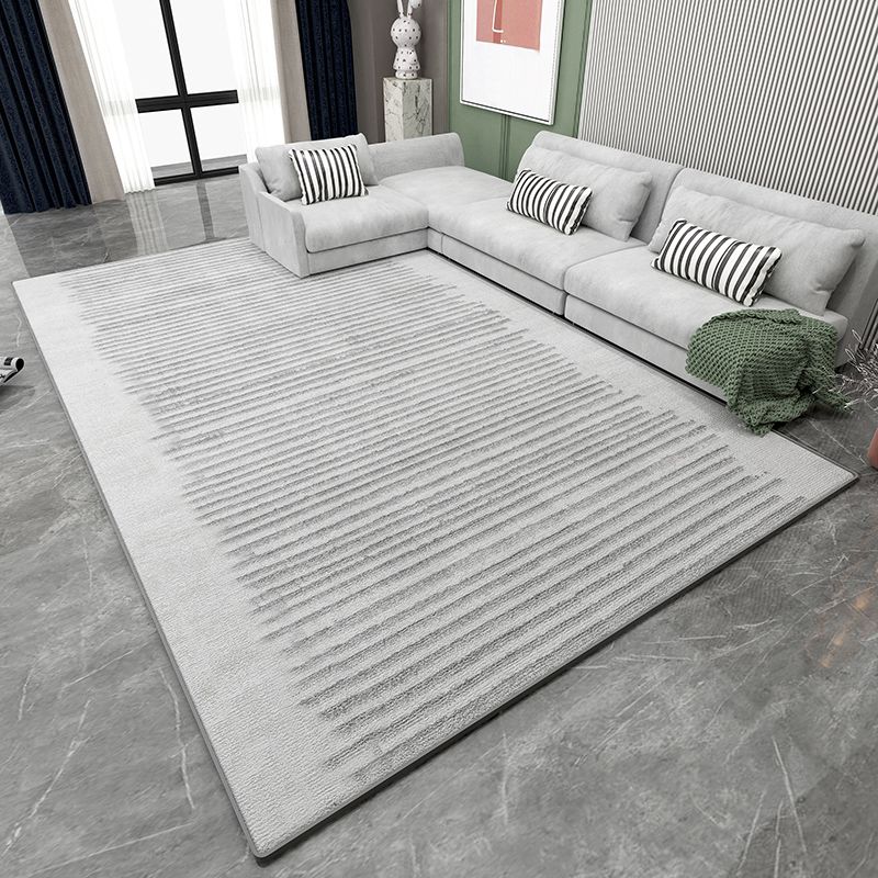 Grey Stripe Pattern Area Rug Modern Polyester Area Carpet Stain Resistant Rug for Living Room