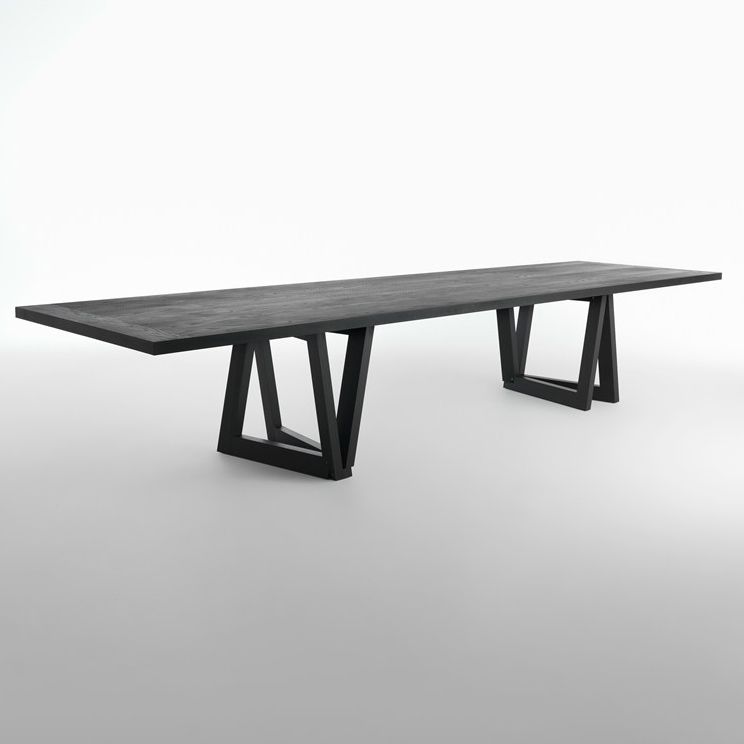 Rectangle Pine Wood Dining Table Industrial Black Table with Double Pedestal