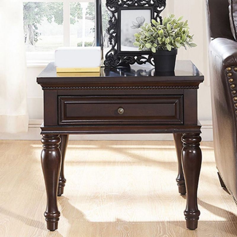 Farmhouse Wooden Square Side Table One Drawer Side Table with Four Wooden Legs