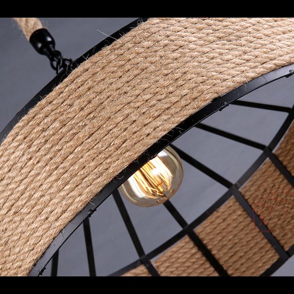 Vintage Black Mongolian Yurt Ceiling Light Hemp Rope1 Light Restaurant Hanging Pendant Lighting