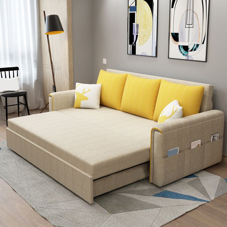 Pillow Included Sofa Futon Square Arm Convertible Sofa with Storage