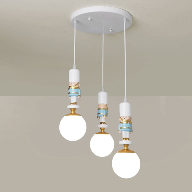 Sphere Shade Bedroom Multi Ceiling Light Cream Glass Kids Multi Light Pendant with Decorative Figurine