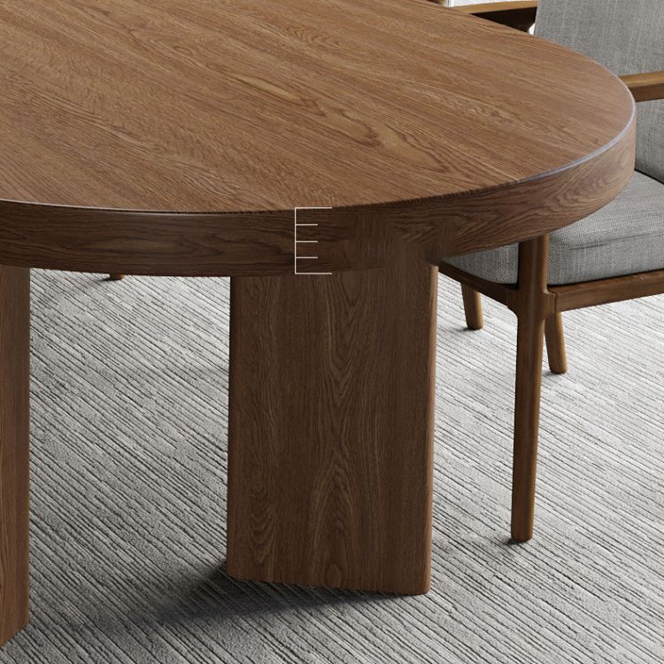 Solid Wood Top Dining Table Modern Oval Table with 4 Legs in Brown