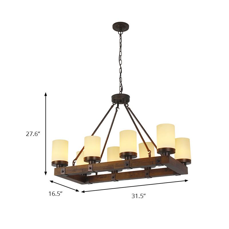 Lampada isola del cilindro in vetro bianco Vintage 6/8 Luci soggiorno Luce a soffitto con base in legno
