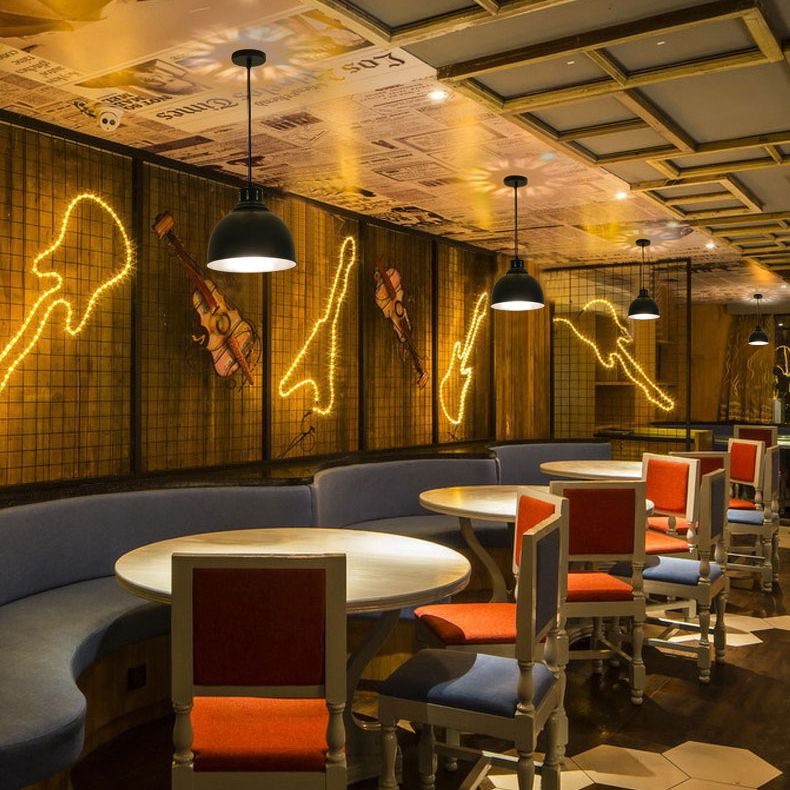 Farmhouse Dome Shade Hanging Fixture 1 Bulb Iron Pendant Ceiling Light with Adjustable Cord in Black