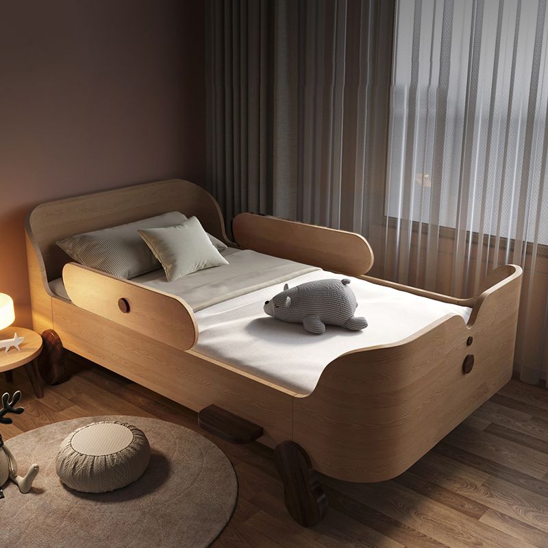 Glam Style Solid Wood Nursery Bed with Guardrail in White/Natural
