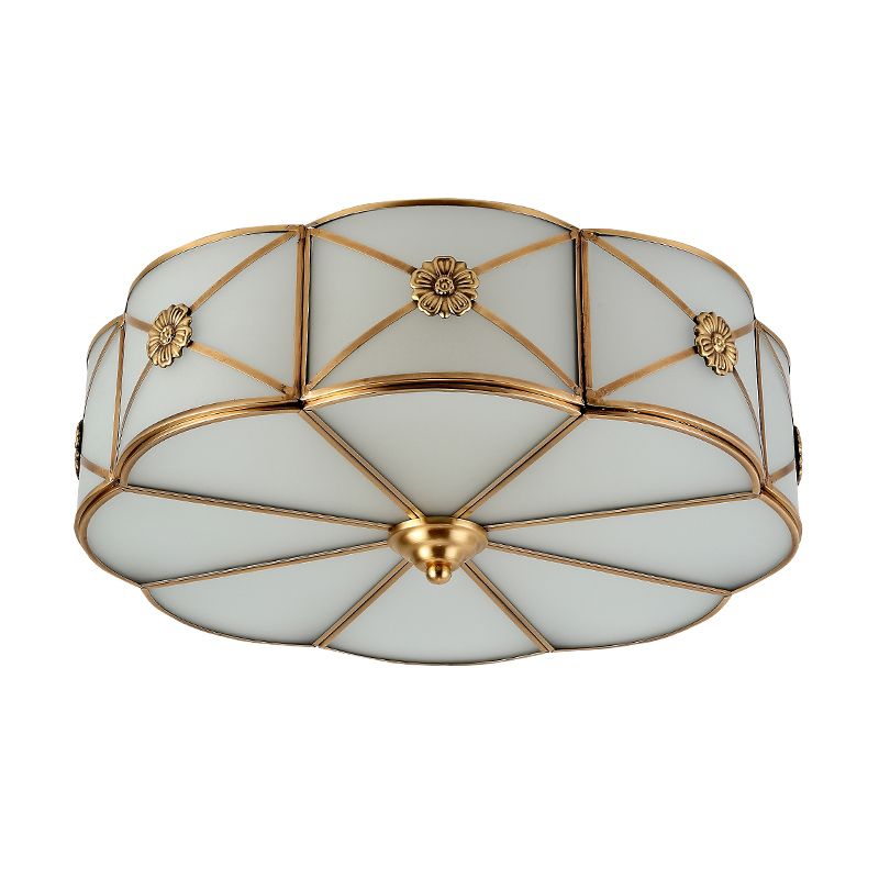 Blume Wohnzimmer Flush-Mount Licht Antike weiße Glas Messing Deckenleuchte mit X-Brace